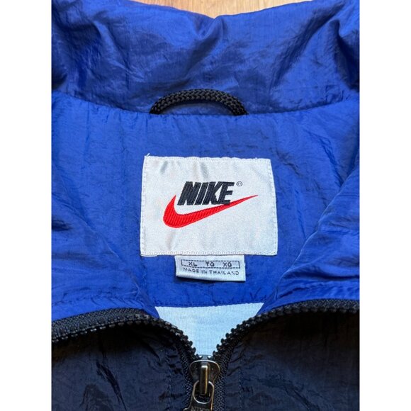 Vintage 90s Nike Windbreaker Jacket Black & Blue Colorblock Center Swoosh XL - Picture 5 of 10